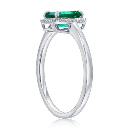 Sterling Silver, Lab-Grown 0.80ct Emerald & 0.06ct Natural Diamond Ring - (31 Stones)