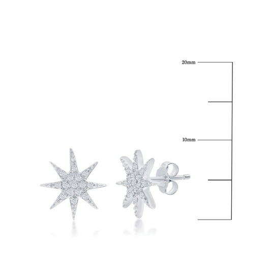Sterling Silver, North Star Design Diamond Studs - (30 Stones)