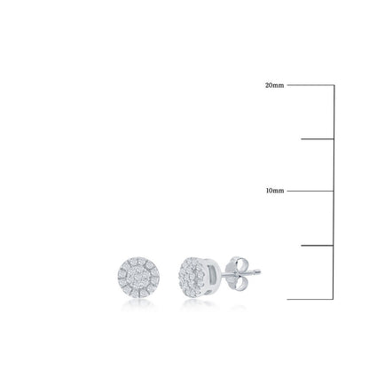 Sterling Silver, Round Halo Diamond 4mm Studs - (38 Stones)