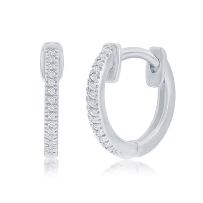 Sterling Silver, 13mm Huggie Diamond Earrings - (32 Stones)