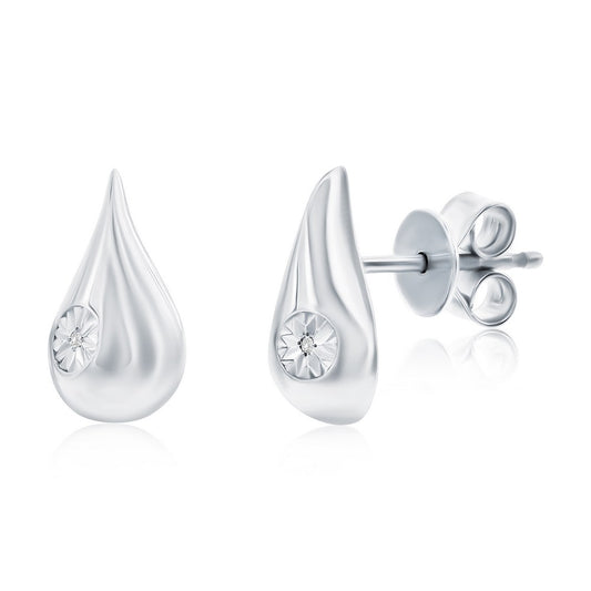 Sterling Silver, Pearshaped, 0.01cttw Diamond Earrings - (2 Stones)