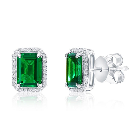 Stering Silver, 1.60ct Emerald & 0.12ct Natural Dimaond Studs - (62 Stones)