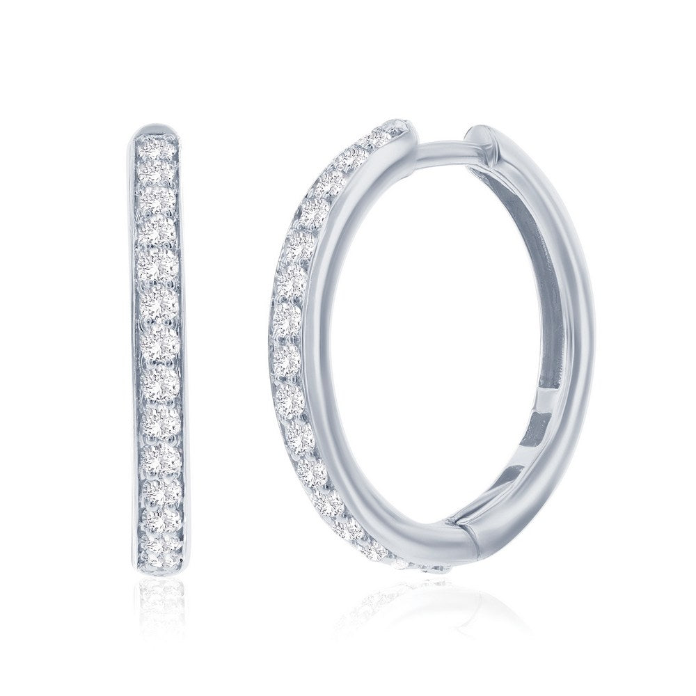 Sterling Silver, 0.47cttw Lab-grown Diamond, 19mm Hoop Earrings - (32 Stones)