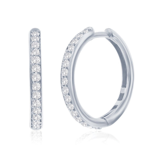 Sterling Silver, 0.47cttw Lab-grown Diamond, 19mm Hoop Earrings - (32 Stones)