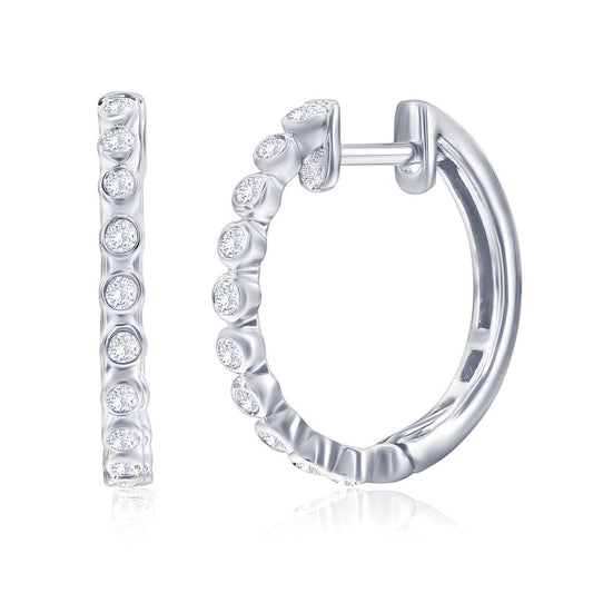 Sterling Silver, 0.23cttw Lab-Grown Diamond, 16mm Hoop Earrings - (20 Stones)