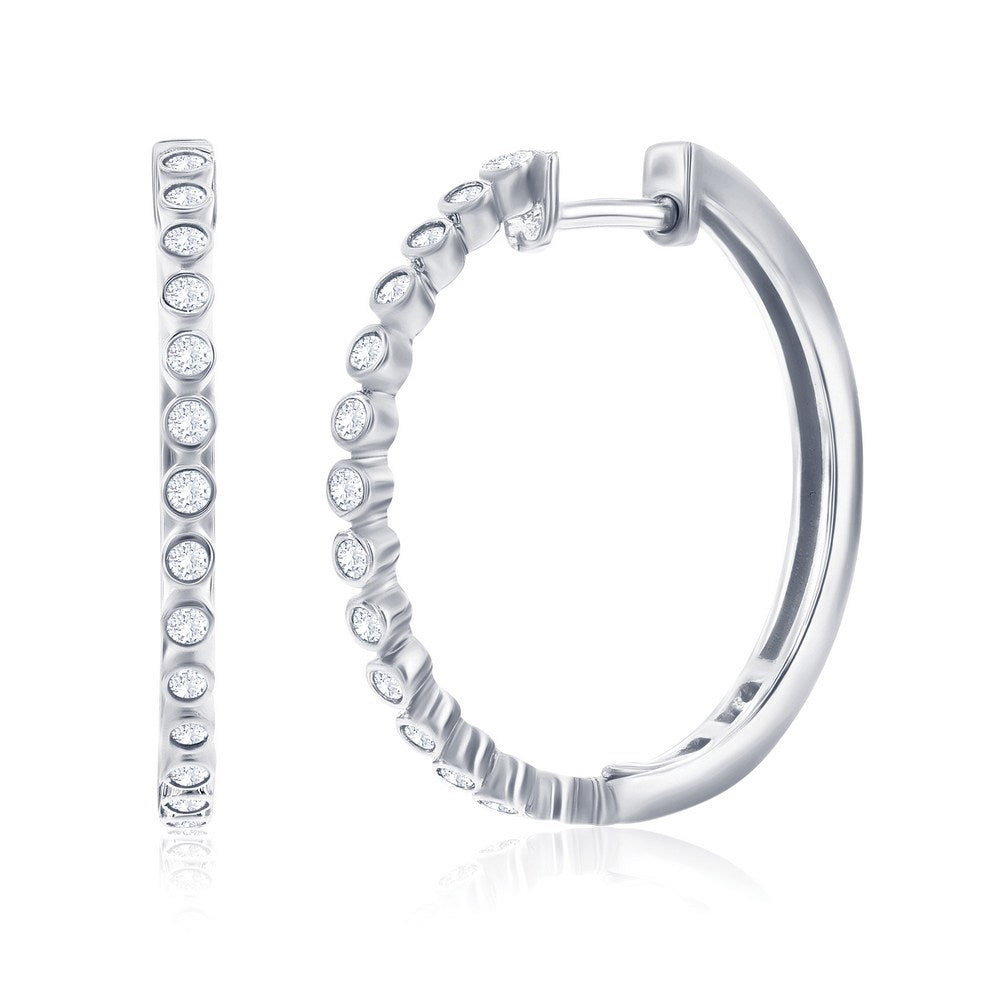 Sterling Silver, 0.28cttw Lab-Grown Diamond, 21mm Hoop Earrings - (28 Stones)