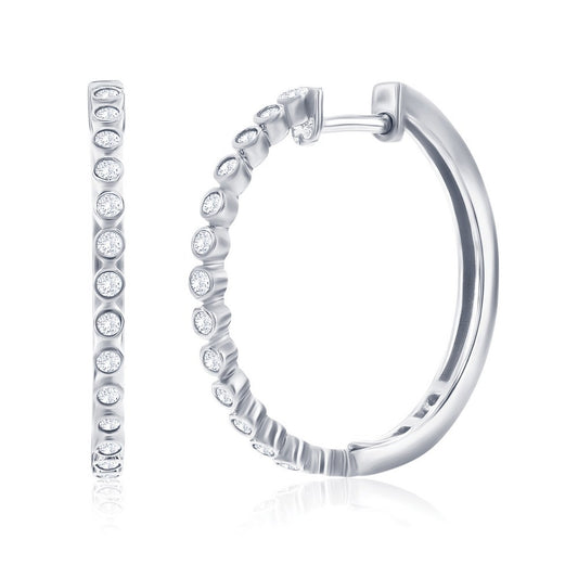 Sterling Silver, 0.28cttw Lab-Grown Diamond, 21mm Hoop Earrings - (28 Stones)