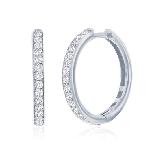 Sterling Silver, 0.50cttw Lab-grown Diamond, 23mm Hoop Earrings - (40 Stones)