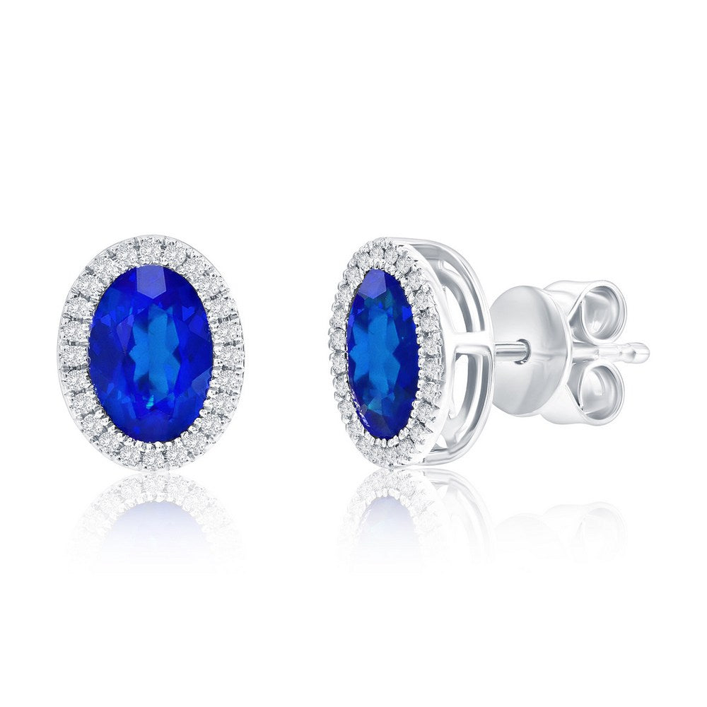 Sterling Silver, Oval 2.09ct Lab-Grown Sapphire & 0.12ct Natural Diamond Studs - (50 Stones)
