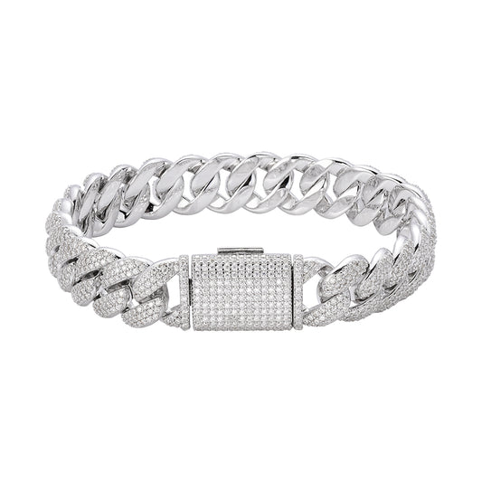 Sterling Silver Moissanite 12mm Cuban Bracelet 8 Inch RP 7-3/4 Cttw