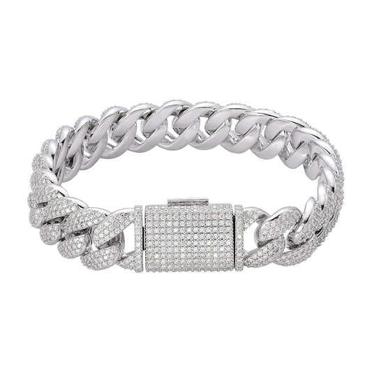 Sterling Silver Round Moissanite 15mm Cuban 8.50 Inch Bracelet RP 11-3/4 Cttw