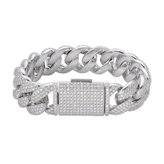 Sterling Silver Round Moissanite 20mm Cuban 8.50 Inch Mens Bracelet RP 20-7/8 Cttw