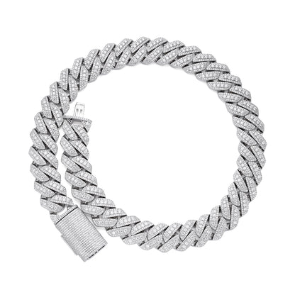 Sterling Silver Moissanite 20mm Three Stone Heavy Cuban Chain 22 Inch Necklace RP 46-1/10 Cttw