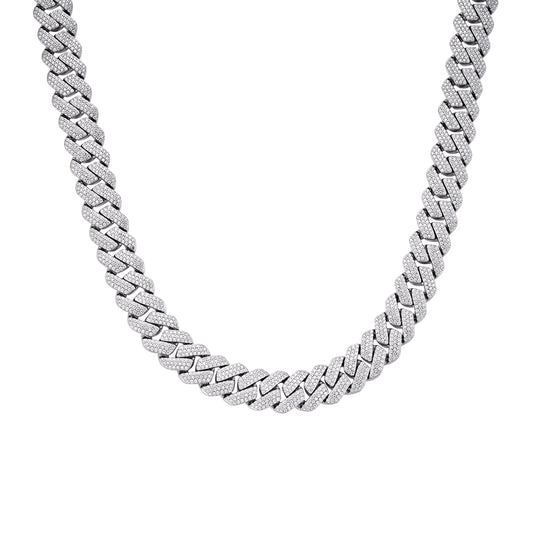 Sterling Silver Moissanite 13mm Square Cuban Chain 22 Inch Necklace RP 18-1/4 Cttw