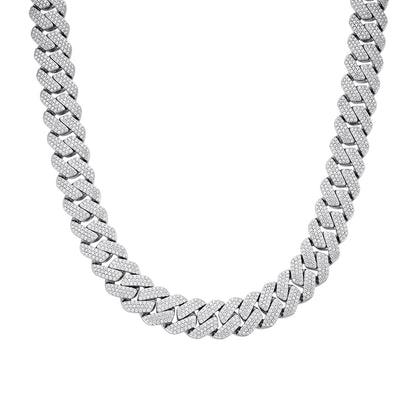 Sterling Silver Moissanite 16mm Square Cuban Chain 22 Inch Necklace RP 30-1/2 Cttw