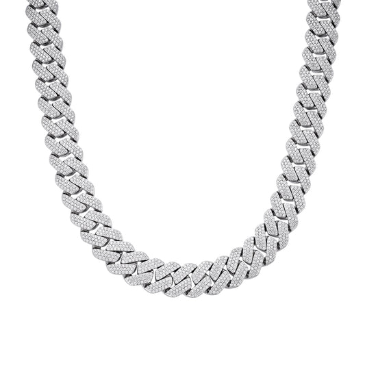 Sterling Silver Moissanite 16mm Square Cuban Chain 22 Inch Necklace RP 30-1/2 Cttw
