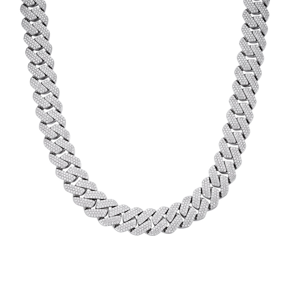 Sterling Silver Moissanite 16mm Square Cuban Chain 22 Inch Necklace RP 30-1/2 Cttw