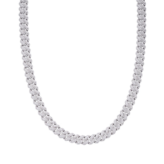 Sterling Silver Round Big Stone in Center Surrounded with Small Stones 10mm Moissanite Cuban Chain 22Inch Necklace RP 18-3/8 Cttw