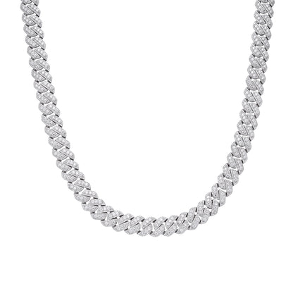 Sterling Silver Round Big Stone in Center Surrounded with Small Stones 12mm Moissanite Cuban Chain 22Inch Necklace RP 30 Cttw