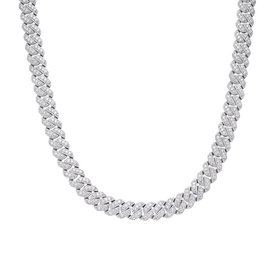 Sterling Silver Round Big Stone in Center Surrounded with Small Stones 12mm Moissanite Cuban Chain 22Inch Necklace RP 30 Cttw