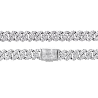 Sterling Silver Round Big Stone in Center Surrounded with Small Stones 12mm Moissanite Cuban Chain 22Inch Necklace RP 30 Cttw