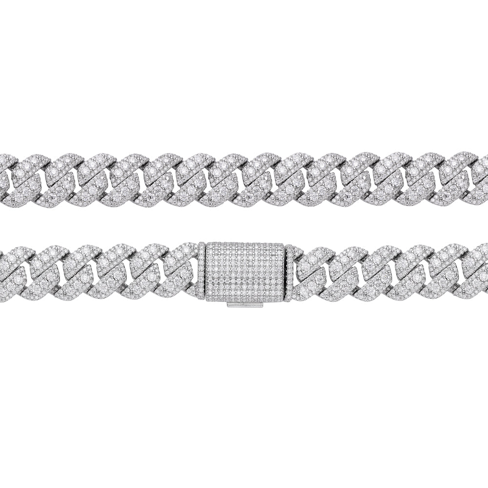 Sterling Silver Round Big Stone in Center Surrounded with Small Stones 12mm Moissanite Cuban Chain 22Inch Necklace RP 30 Cttw