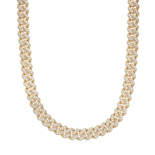 Sterling Silver Round Big Stone in Center Surrounded with Small Stones 14mm Moissanite Cuban Chain 22Inch Necklace GP 34 Cttw