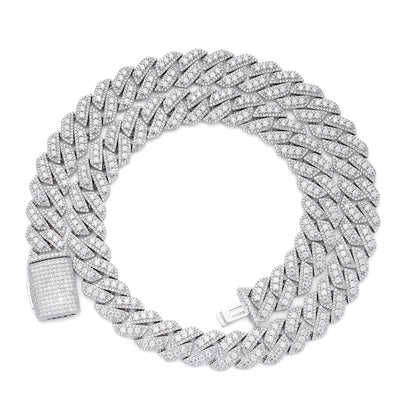 Sterling Silver Round Big Stone in Center Surrounded with Small Stones 14mm Moissanite Cuban Chain 22Inch Necklace RP 34 Cttw