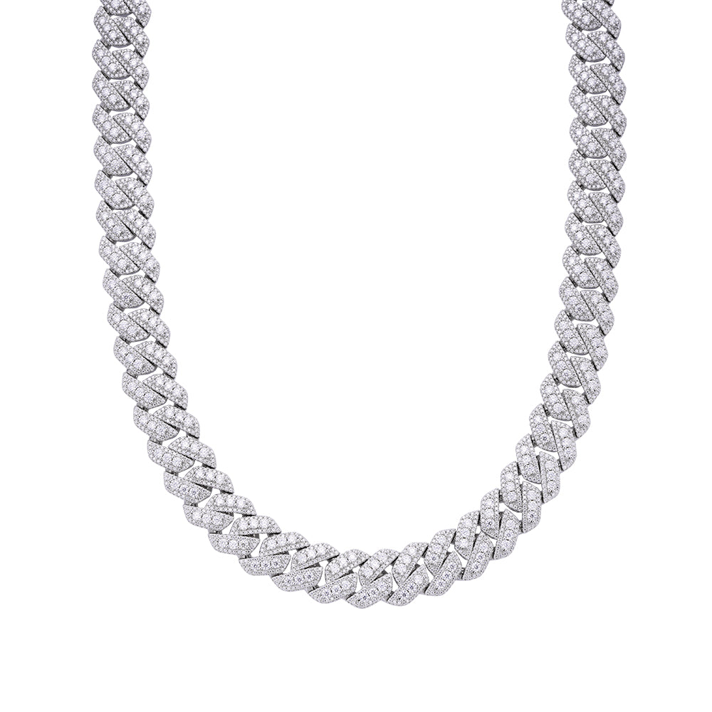 Sterling Silver Round Big Stone in Center Surrounded with Small Stones 14mm Moissanite Cuban Chain 22Inch Necklace RP 34 Cttw