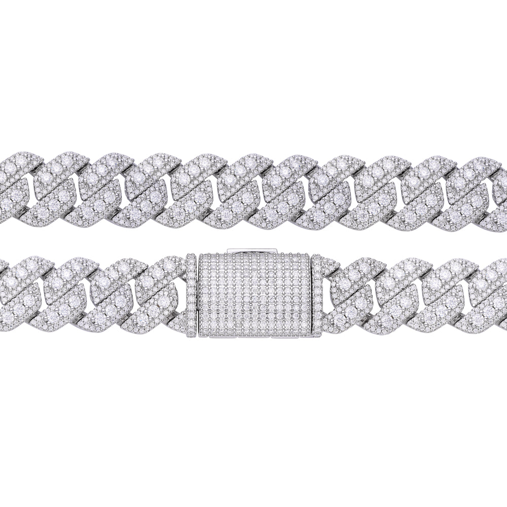 Sterling Silver Round Big Stone in Center Surrounded with Small Stones 14mm Moissanite Cuban Chain 22Inch Necklace RP 34 Cttw