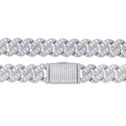 Sterling Silver Round Big Stone in Center Surrounded with Small Stones 14mm Moissanite Cuban Chain 22Inch Necklace RP 34 Cttw