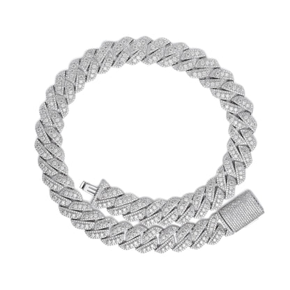 Sterling Silver Round Big Stone in Center Surrounded with Small Stones 20mm Moissanite Cuban Chain 22Inch Necklace RP 55-5/8 Cttw