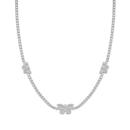Sterling Silver Round Baguette Moissanite Butterfly Designer 18 Inch Necklace RP 1-5/8 Cttw