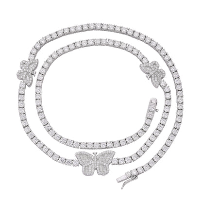 Sterling Silver Round Baguette Moissanite Butterfly Designer 18 Inch Necklace RP 1-5/8 Cttw