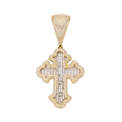 S.Silver Moissanite Cross Baguette Religious Pendant 5-1/2 Cttw