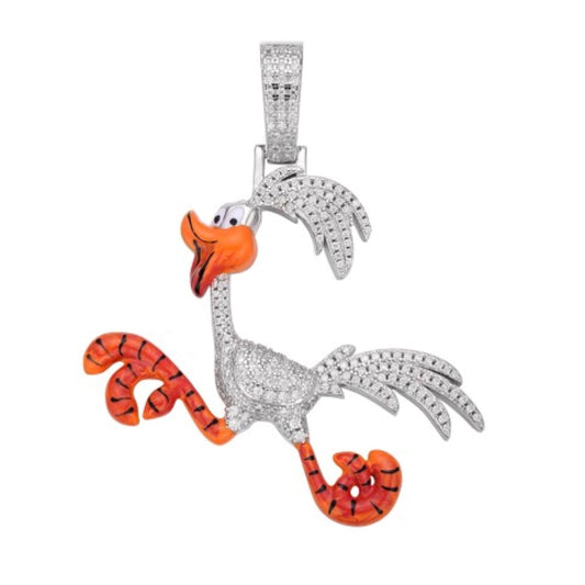 S.Silver Moissanite Enamel Bird Animal Pendant GP 7/8 Cttw