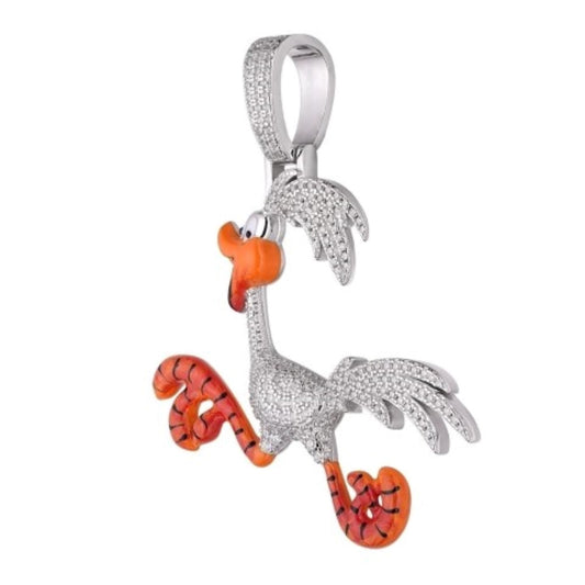 Colorful moissanite bird pendant with intricate detailing and vibrant enamel accents