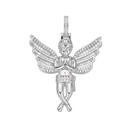 Sterling Silver Moissanite Angel Wings Religious Pendant 1-1/2 Cttw RP