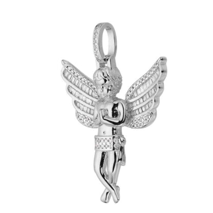 Sterling Silver Moissanite Angel Wings Religious Pendant 1-1/2 Cttw RP