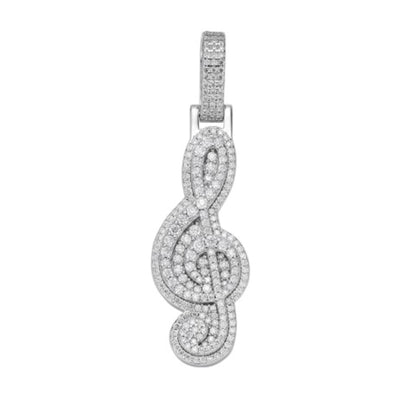 Sterling Silver Moissanite Music Note Symbol Pendant 1-5/8 Cttw RP