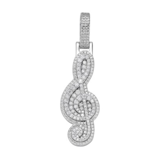 Sterling Silver Moissanite Music Note Symbol Pendant 1-5/8 Cttw RP