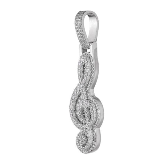 Sterling silver moissanite music note pendant with sparkling gemstones for musical enthusiasts