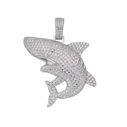 Sterling Silver Moissanite Shark Fish Animal Pendant RP 3-7/8 Cttw