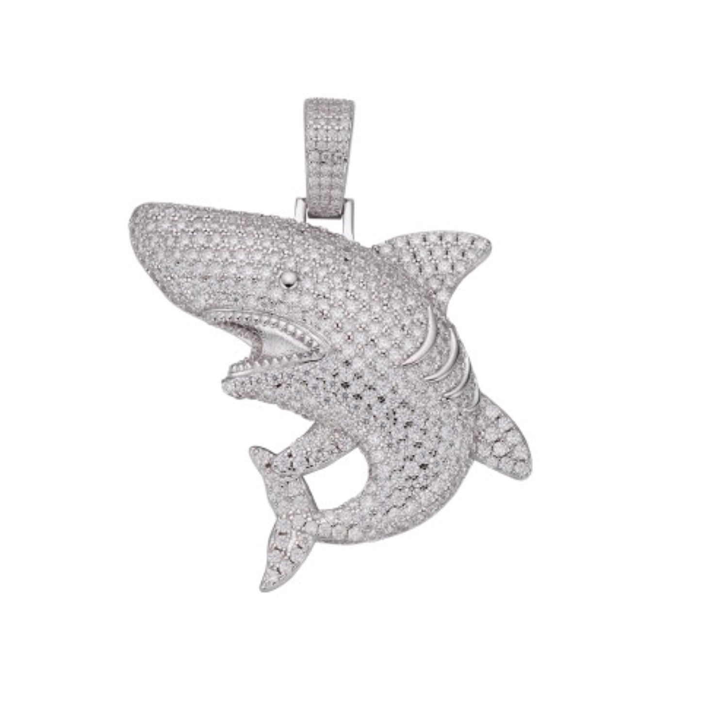 Sterling Silver Moissanite Shark Fish Animal Pendant RP 3-7/8 Cttw
