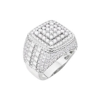 Sterling Silver Round Moissanite Designer Mens Ring RP 3-7/8 Cttw