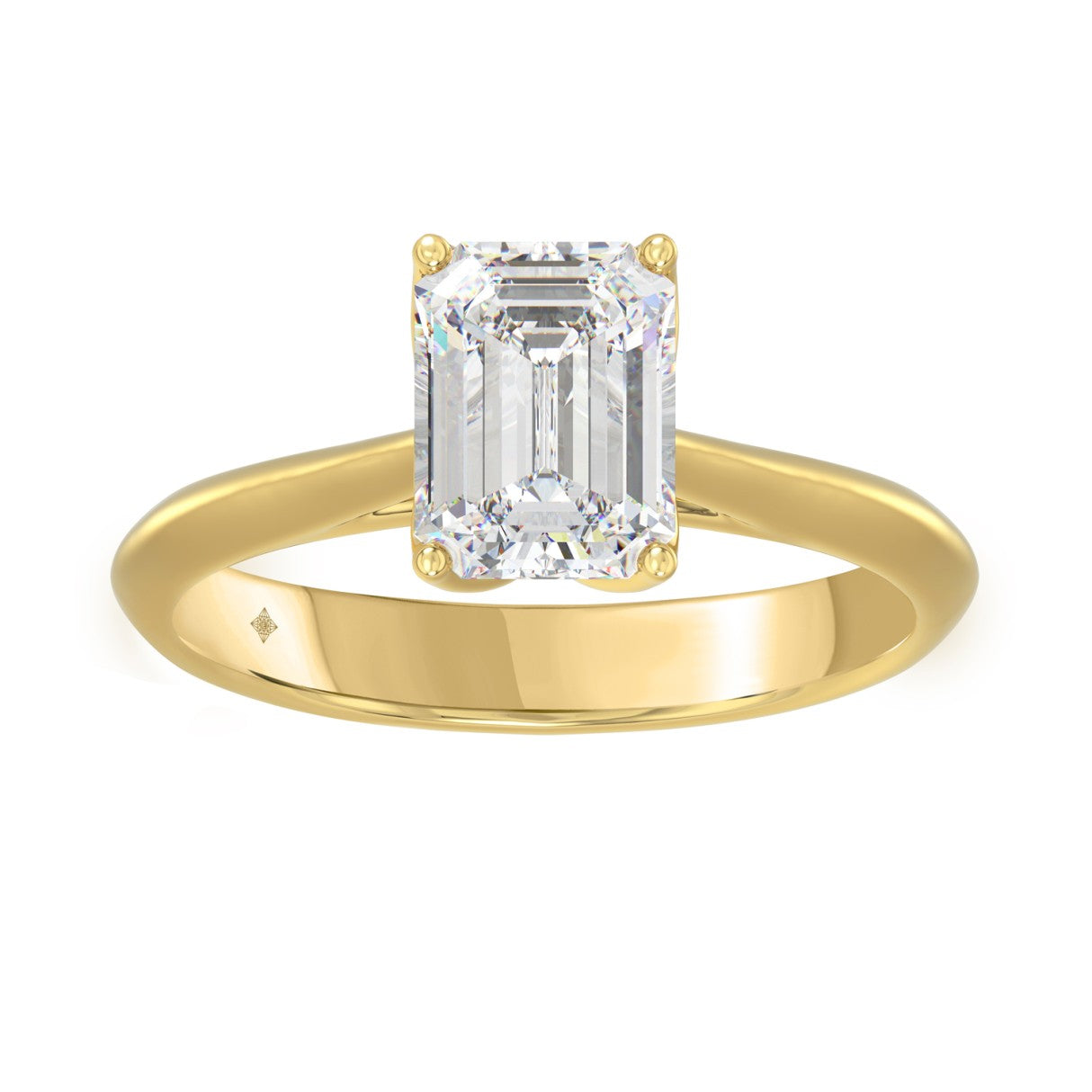 LADIES SOLITAIRE RING 2CT EMERALD LAB DIAMOND 14K YELLOW GOLD - IGI CERTIFIED