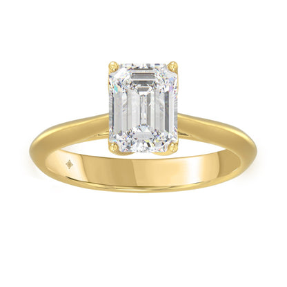 LADIES SOLITAIRE RING 2CT EMERALD LAB DIAMOND 14K YELLOW GOLD - IGI CERTIFIED