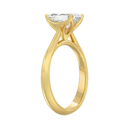 LADIES SOLITAIRE RING 2CT EMERALD LAB DIAMOND 14K YELLOW GOLD - IGI CERTIFIED