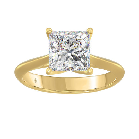 LADIES SOLITAIRE RING 3CT PRINCESS LAB DIAMOND 14K YELLOW GOLD - IGI CERTIFIED