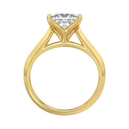 LADIES SOLITAIRE RING 3CT PRINCESS LAB DIAMOND 14K YELLOW GOLD - IGI CERTIFIED